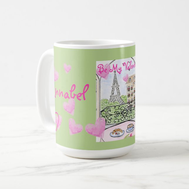 Taza De Café Be My Valentine Paris Eiffel Tower Personalize (Anverso izquierdo)