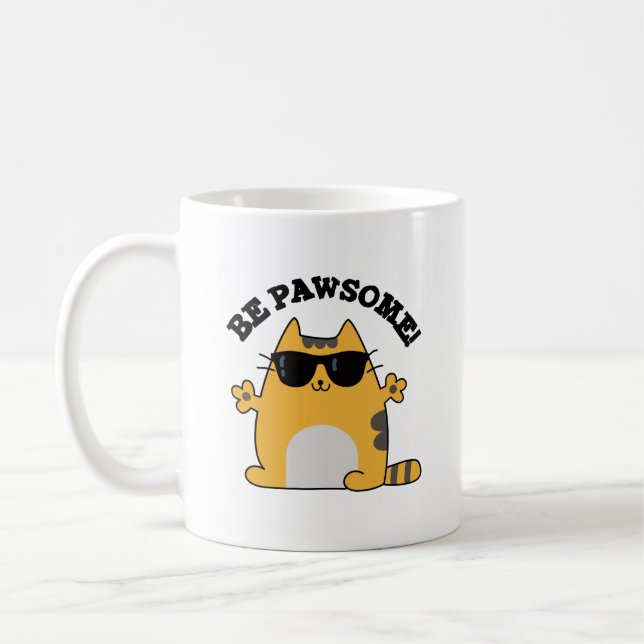 Taza De Café Be Pawsome Funny Awesome Cat Pun (Izquierda)