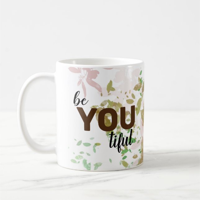 Taza De Café Be Youtiful Floral Pink  (Izquierda)