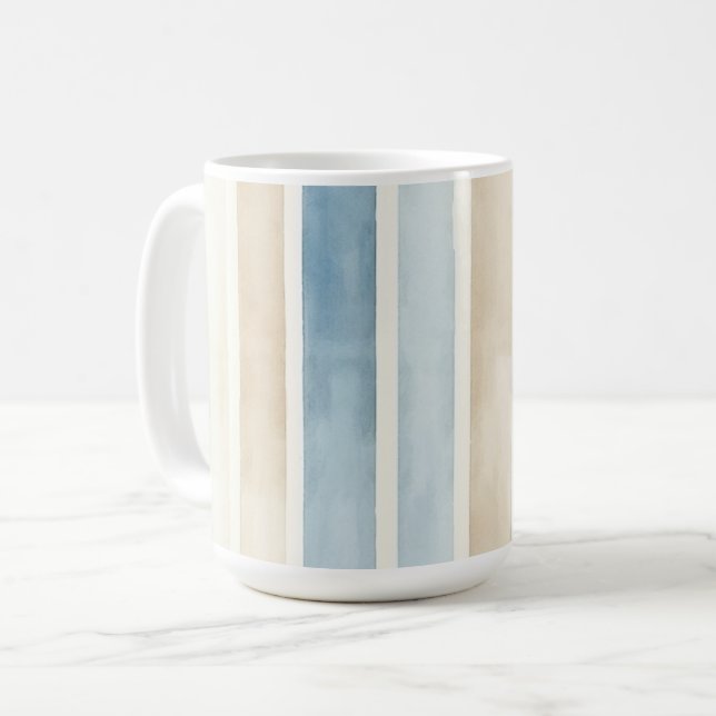 Taza De Café Beach Blue Cream Stripes (Anverso izquierdo)