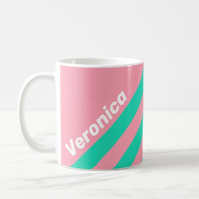 Taza De Café Beach Breeze Nostalgic Stripes with Name (Izquierda)