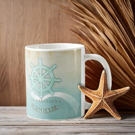 Taza De Café Beach House Nautical Boat Helm Aqua Blue ID623