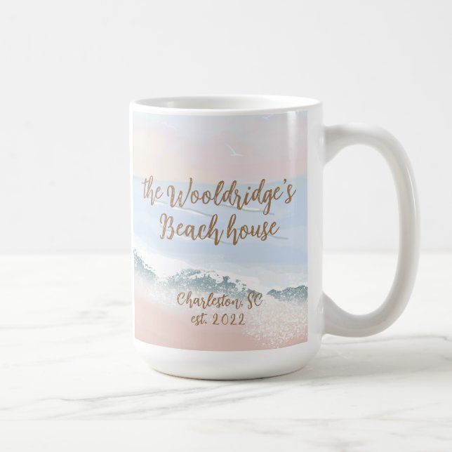 Taza De Café Beach House, Sand, Calm Blue Sea, Sunrise ID0022 (Derecha)
