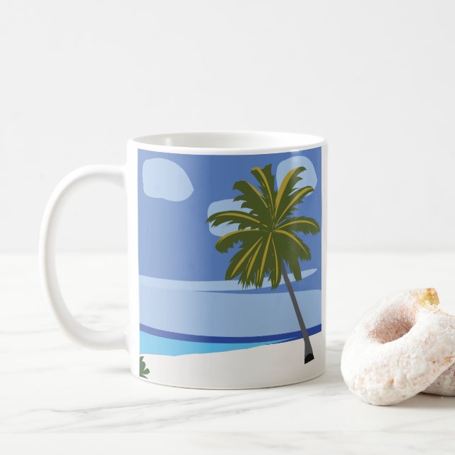 Taza De Café Beach Palm Tree Vacation Beach House (Con donut)