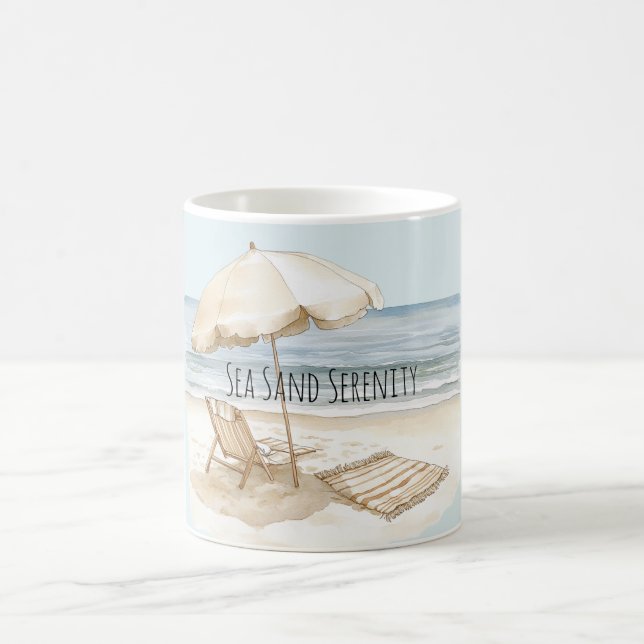 Taza De Café Beach Umbrella Ocean Sea Sand Serenity (Centro)