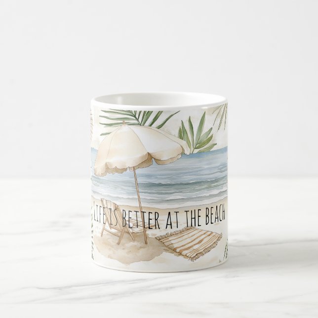 Taza De Café Beach Umbrella Tropical Shells Palm Leaves (Centro)