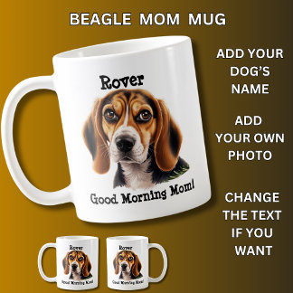 Taza De Café Beagle, añade nombre de perro, cambia foto