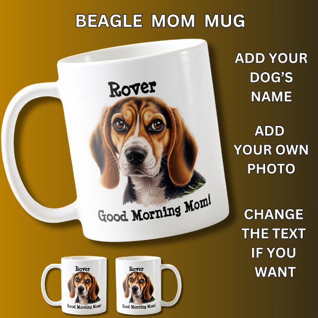 Taza De Café Beagle, añade nombre de perro, cambia foto (Subido por el creador)