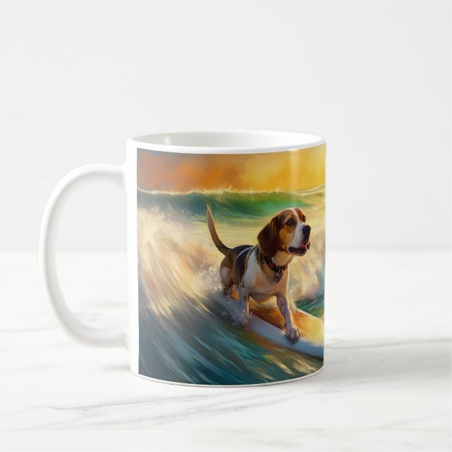Taza De Café Beagle Beach Surfing Painting (Izquierda)