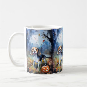 Taza De Café Beagle de Halloween con calabazas espeluznante