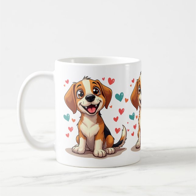 Taza De Café Beagle de Kawaii con perro lúgubre (Izquierda)