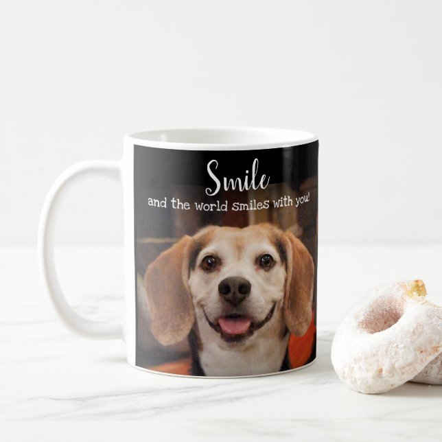 Taza De Café Beagle Dog Smile Cita Cute Sonriente Foto (Con donut)