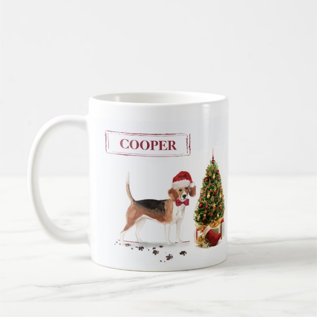 Taza De Café Beagle graciosos Navidades perro con árbol (Izquierda)