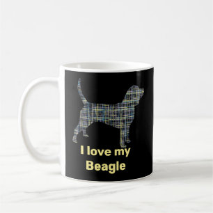 Taza De Café Beagle Hound Dog Yellow & Black Grid Line