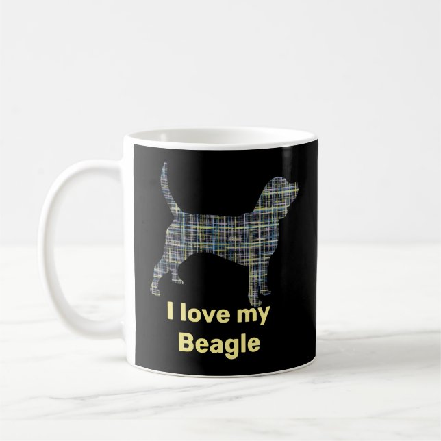 Taza De Café Beagle Hound Dog Yellow & Black Grid Line (Izquierda)