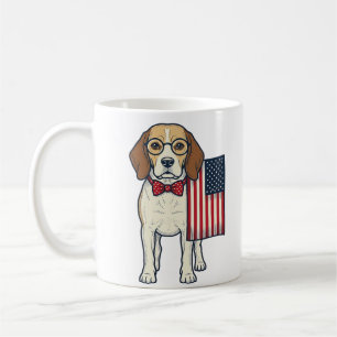 Taza De Café Beagle Patriótico con Bandera Arte Vectorial Vinta