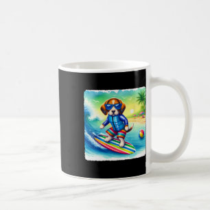 Taza De Café Beagle surfista con chaleco de seguridad en la ola