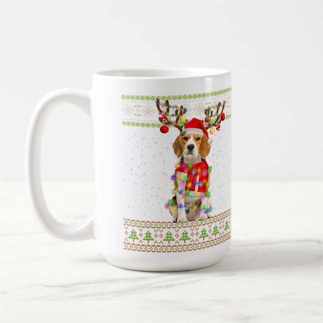 Taza De Café Beagle Ugly Navidad Lights (Izquierda)