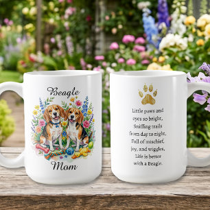 Taza De Café Beagles de Acuarela Dulce entre Flores Personaliza