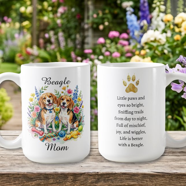 Taza De Café Beagles de Acuarela Dulce entre Flores Personaliza (Subido por el creador)