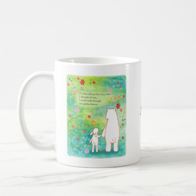 Taza De Café Bear and Bunny in Floral Field with love poem name (Izquierda)