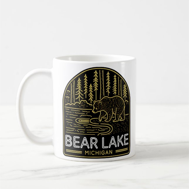 Taza De Café Bear Lake Michigan Vintage Neon (Izquierda)