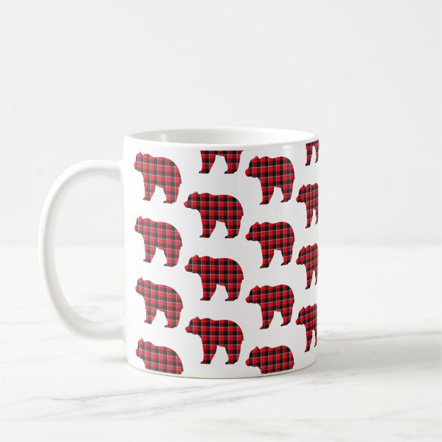 Taza De Café Bear Shaped Plaid Red Black Buffalo (Izquierda)