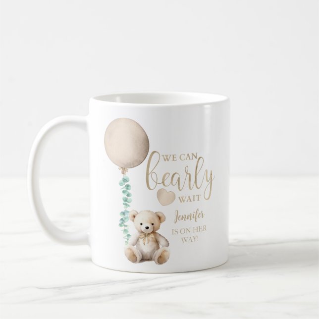 Taza De Café Bearly Wait Neutral Teddy Bear Café Baby Shower (Izquierda)