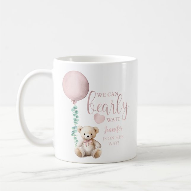 Taza De Café Bearly Wait Pink Teddy Bear Baby Shower Coffee Mug (Izquierda)