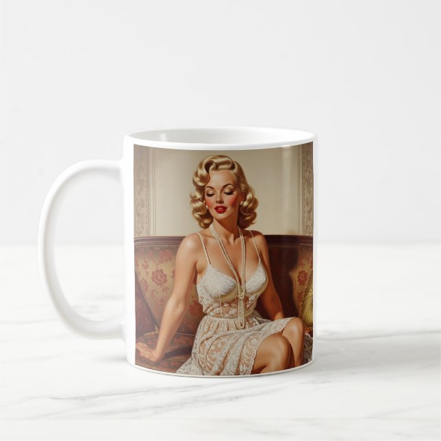 Taza De Café Beautiful blonde pin-up 50's art (Izquierda)
