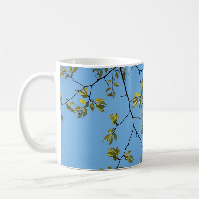 Taza De Café beautiful branch with green and yellow leaves hug (Izquierda)