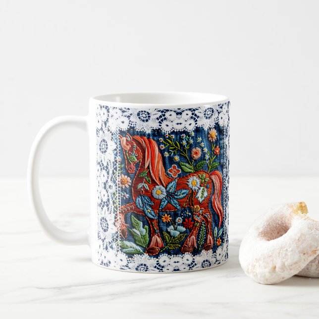 Taza De Café Beautiful Embroidered Horse (Con donut)