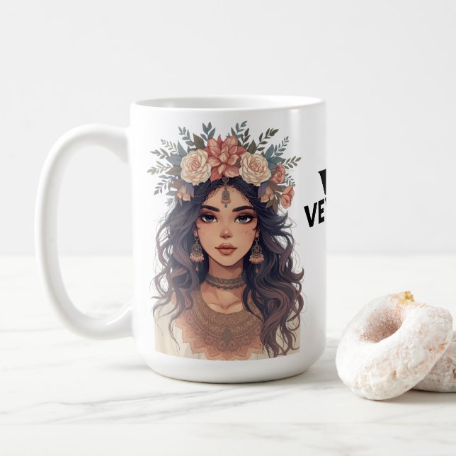 Taza De Café Beautiful Floral Anime Girl – Soft Pastel Aesthe (Con donut)