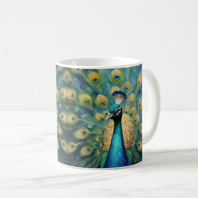 Taza De Café Beautiful Green and blue Peacock (Anverso derecho)
