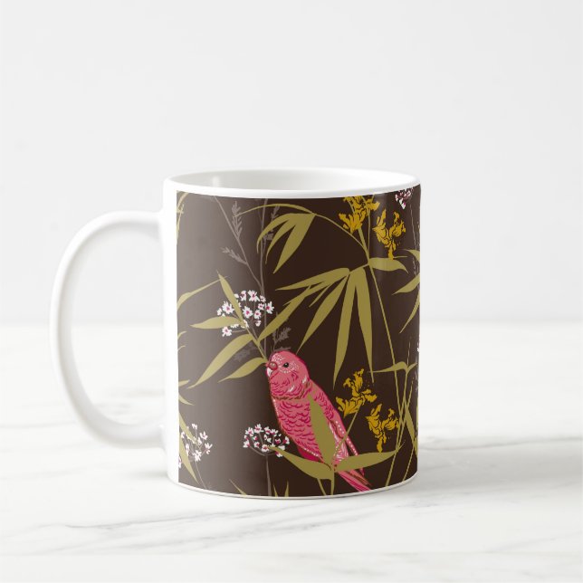 Taza De Café Beautiful Hand drawn parrot birds in Bamboo forest (Izquierda)
