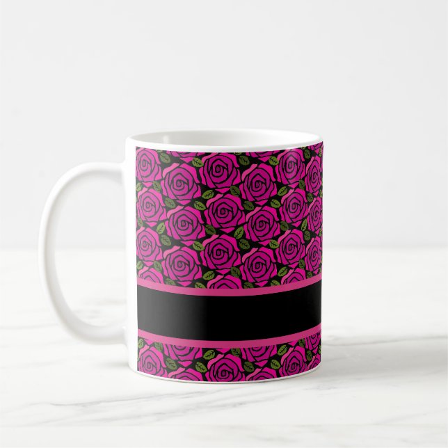 Taza De Café Beautiful Hot Pink Roses Custom Name Monogram Gift (Izquierda)