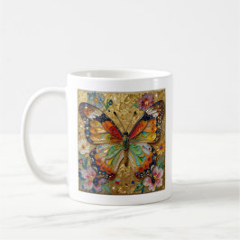 Taza De Café Beautiful Impasto Butterflies and Flowers Poem
