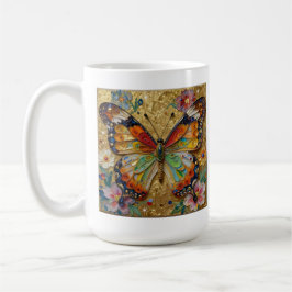 Taza De Café Beautiful Impasto Butterflies and Flowers Poem