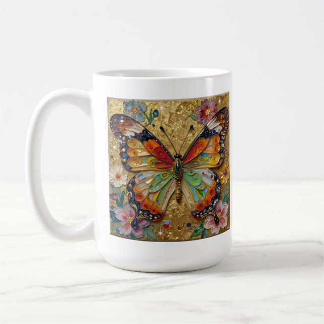 Taza De Café Beautiful Impasto Butterflies and Flowers Poem (Izquierda)