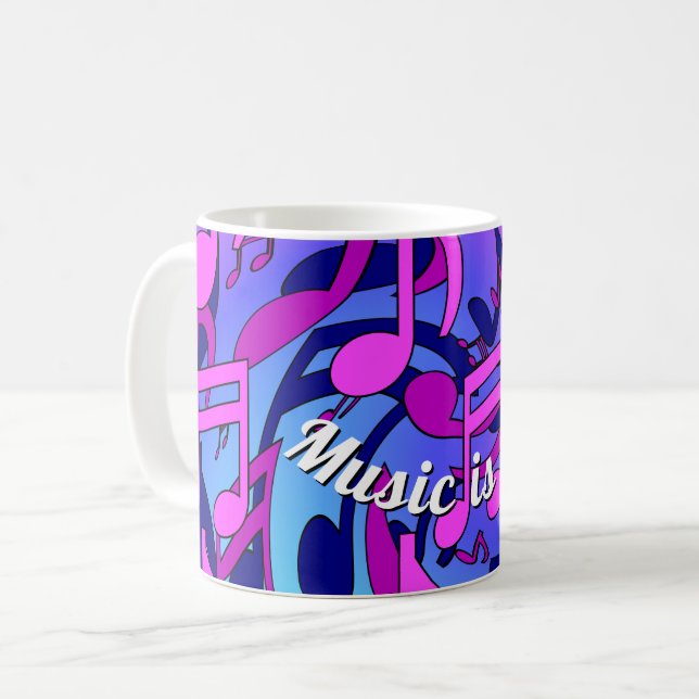 Taza De Café Beautiful Music Lively Notes Pink Purple Blue Aqua (Anverso izquierdo)