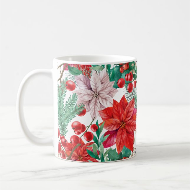 Taza De Café Beautiful red and white Christmas poinsettia (Izquierda)
