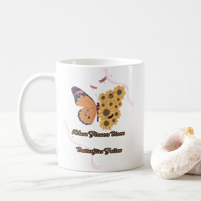 Taza De Café "Beauty of Nature: Where Flowers Bloom and Butterf (Con donut)