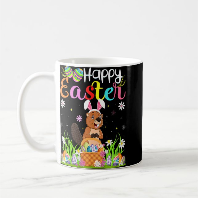 Taza De Café Beaver Bunny Egg Huner Beaver Happy Easter (Izquierda)