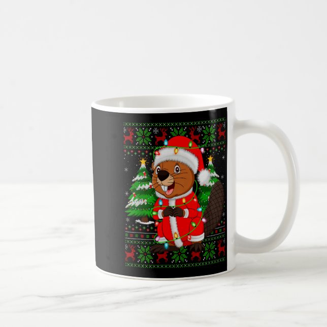 Taza De Café Beaver Christmas Lights Santa Costume Ugly Xmas Sw (Derecha)