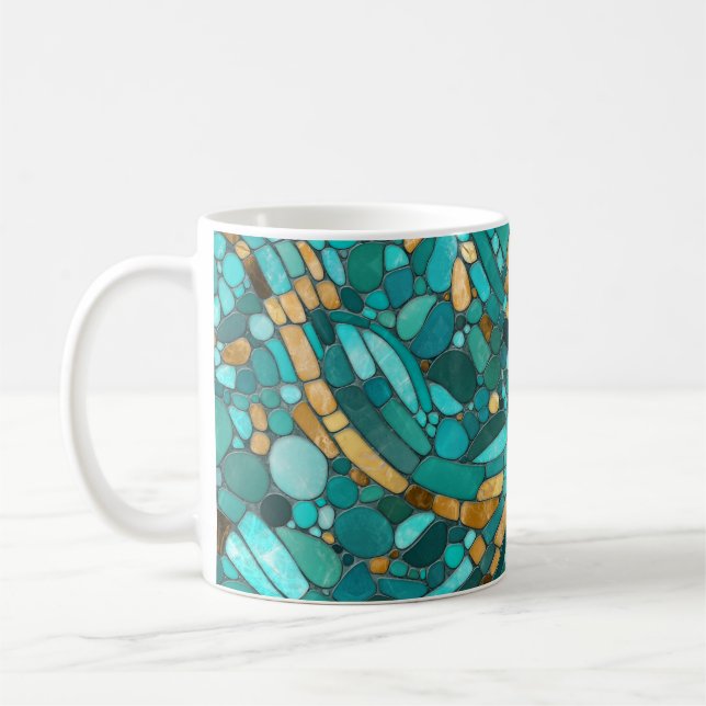 Taza De Café Bebbles Mosaic Art -Esmeralda y Oro (Izquierda)