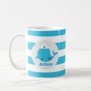 Taza De Café Bebé azul ballena de playa agregar nombre monogra