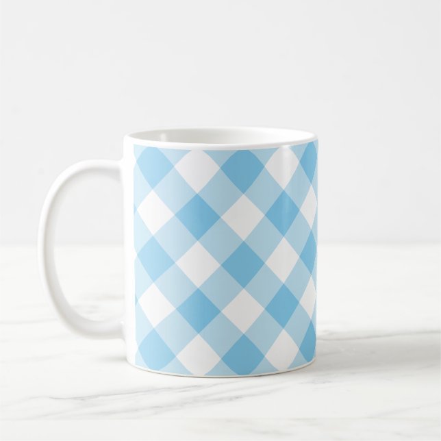 Taza De Café Bebé azul y blanco grande Diagonal Gingham Checks (Izquierda)