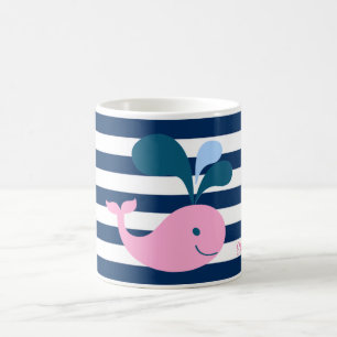 Taza De Café Bebé Ballena Adorable, Rayas Azules Marineros-Pers