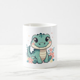 Taza De Café Bebé Cocodrilo Adorable con Jardín Floral