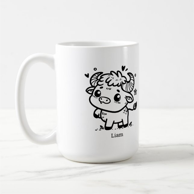Taza De Café Bebé de búfalo fluffy - Animal de la granja Kawaii (Izquierda)